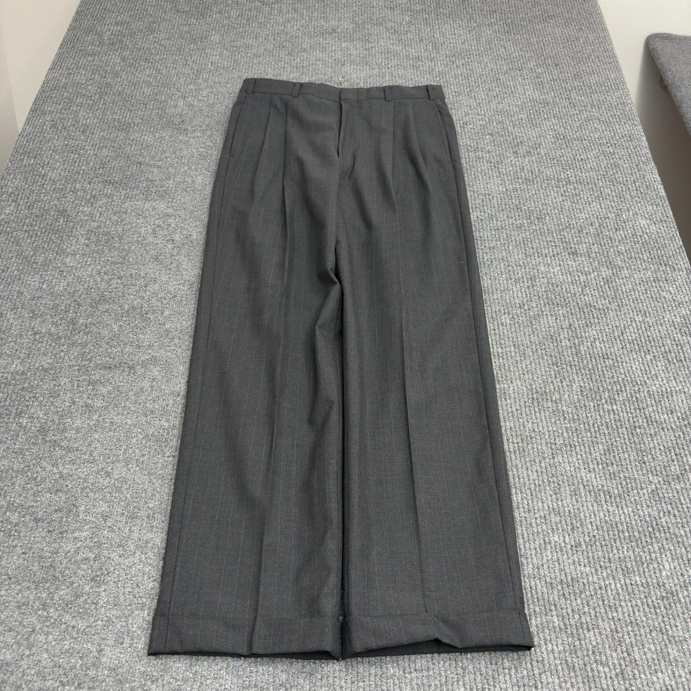 Vintage Brooks Brothers Dress Pants Mens 33x32 Grey Wool Pinstripe Pleated Style